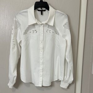 White House Black Market White Button Down Shirt with Lace